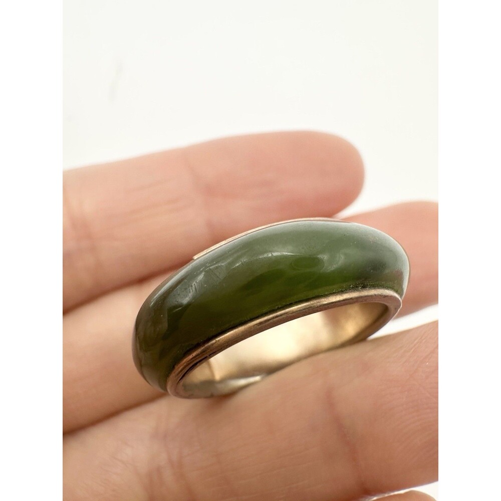 Vintage Gold Tone Nephrite Jade Band Ring Size 7